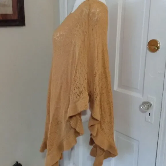 ROAMAN'S Women's Crochet Look Knit Poncho (Size S / 12w) Gold Color - Picture 5 of 6